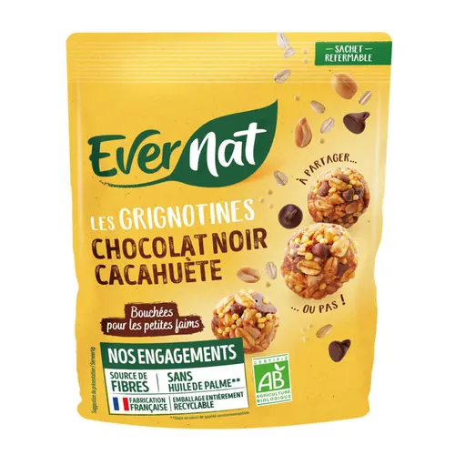 Encas bio Evernat Les Grignotines chocolat noir cacahuète - 120 g