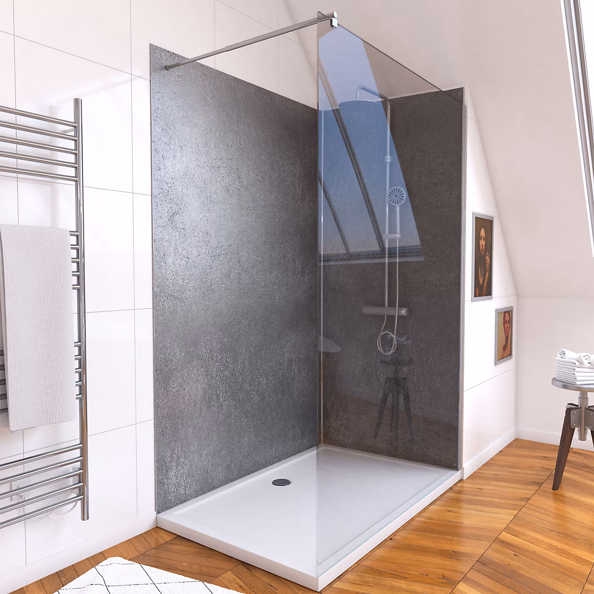 Paroi de douche – Ensemble complet douche à l'Italiennne avec Receveur 120x90 + Paroi transparent + Panneaux muraux
