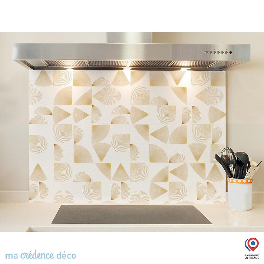 Crédence cuisine fond de hotte Rayonnement doré – Verre trempé, L 60 cm x H 45 cm, MaCrédenceDéco
