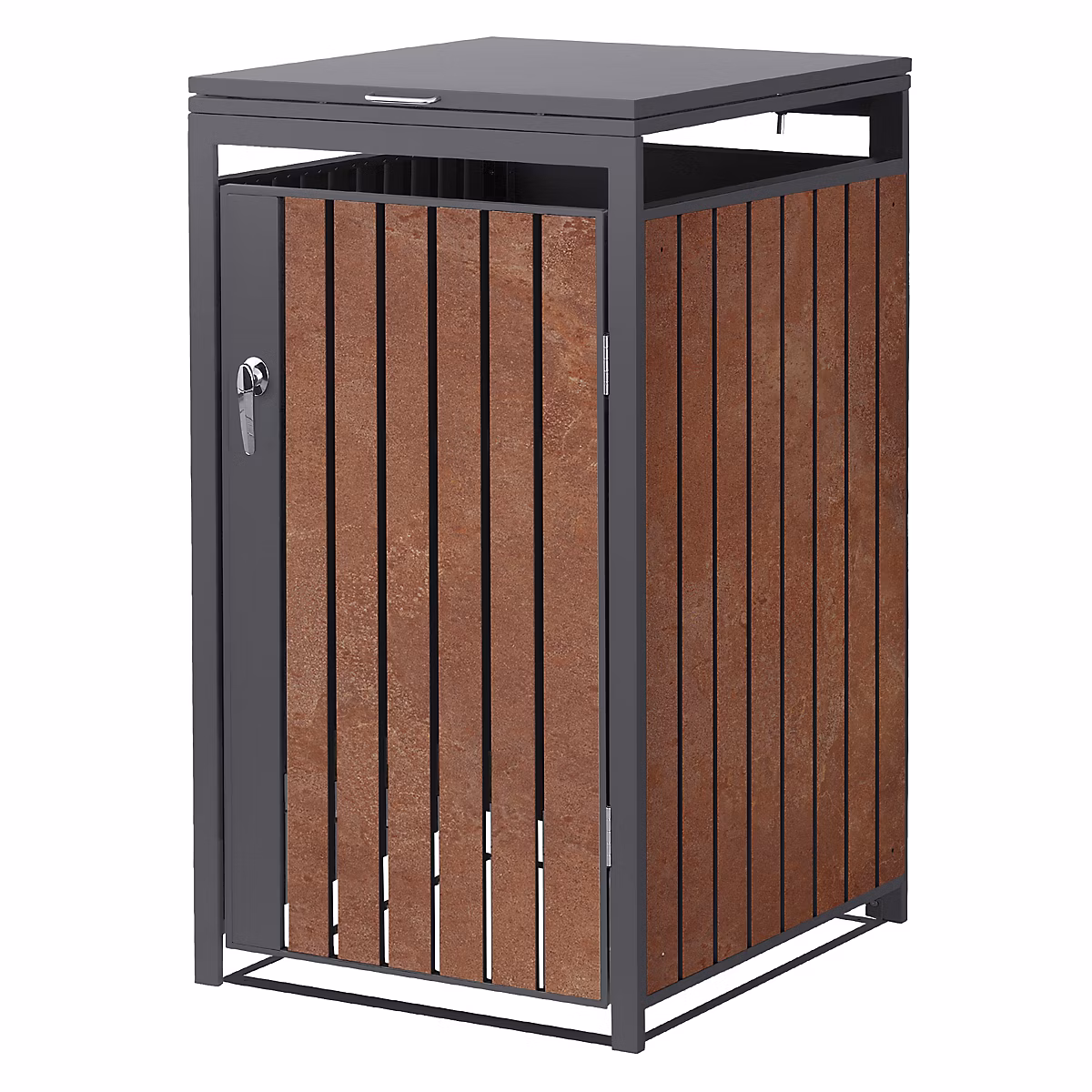 Abri pour 1 poubelle ML – Design 68 × 80 × 120 cm 240L anthracite/aspect rouillé acier couvercle/porte