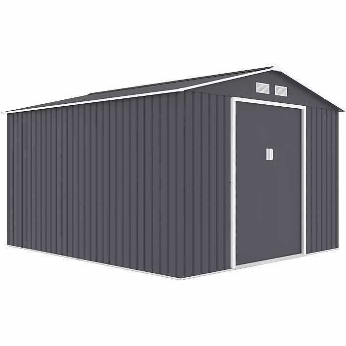Abri de jardin en acier 8 – 48 m2, Kit dancrage inclus, Gris anthracite