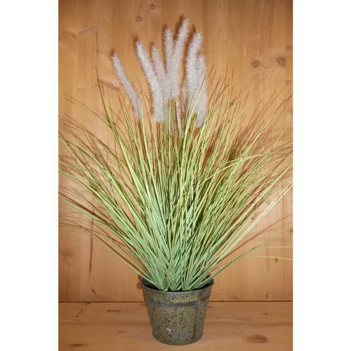 Graminée Jonc artificiel pot zinc 80x45,5x15 cm