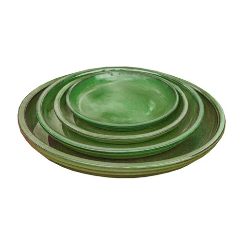 Soucoupe en terre cuite émaillée verte Poterie du Bousquet Costa - Ø 47 x H 4 cm