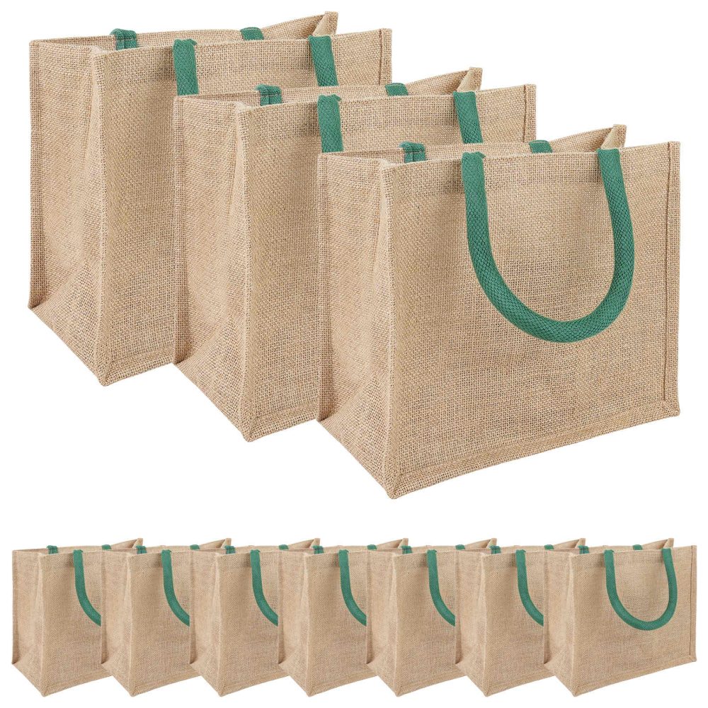 vidaXL Sacs en jute 10 Naturel et vert 26 x 22 x 14 cm – Solutions extérieures
