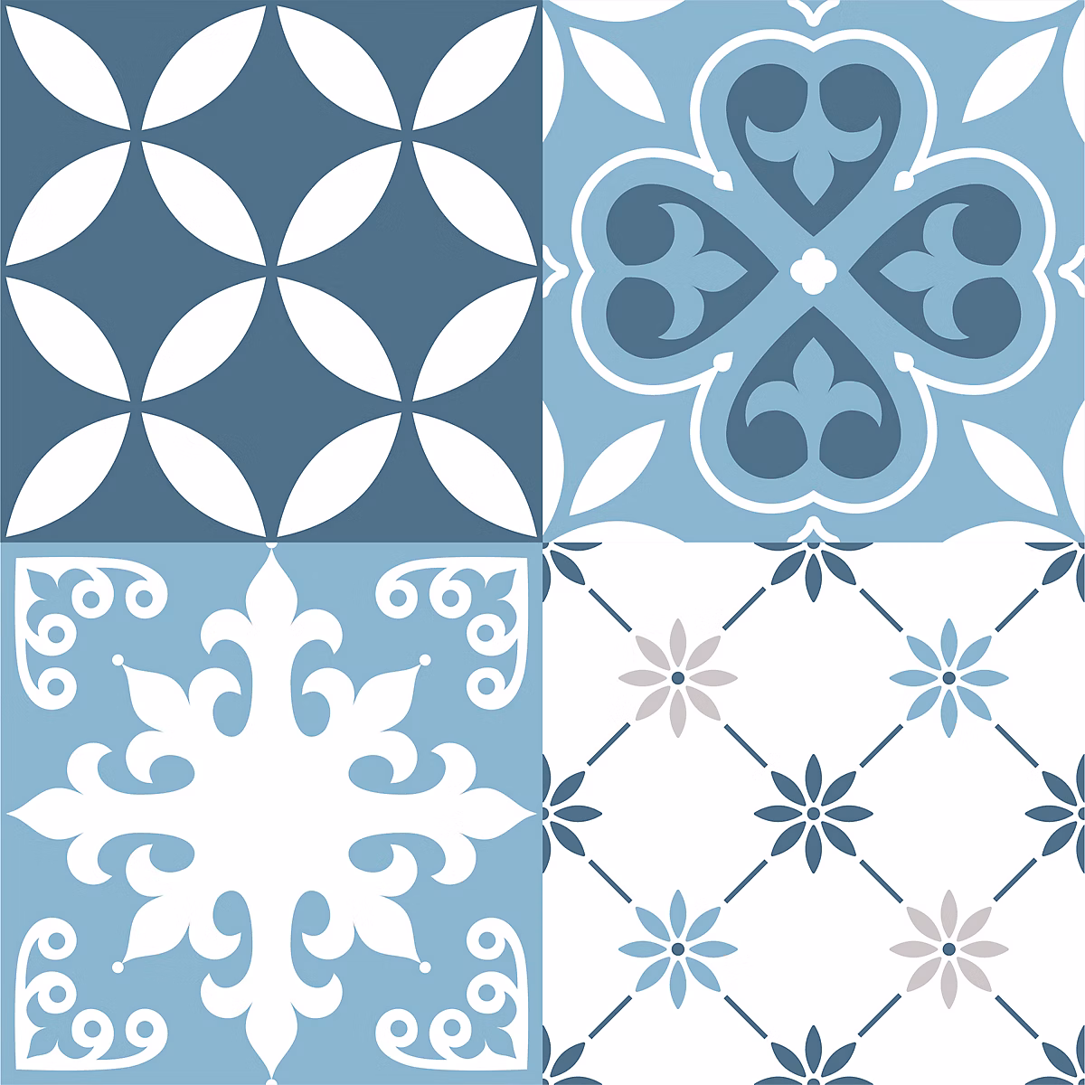 Lot 8 carreaux adhésifs décoratifs Vinyl Way Florence Dada Art effet carreau de ciment bleu L.20 x L.20 cm x ep.1 – 3 mm
