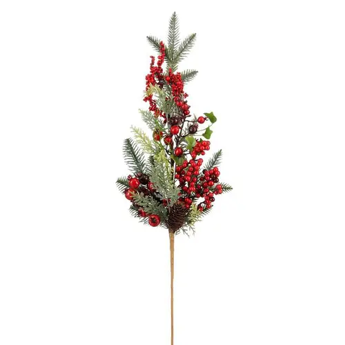 Branche artificielle de sapin et décoration rouge Norah - 73 x 13 cm