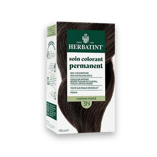 Coloration permanente pour cheveux châtain foncé 3N aux extraits végétaux biologiques vegan Herbatint - 170 ml