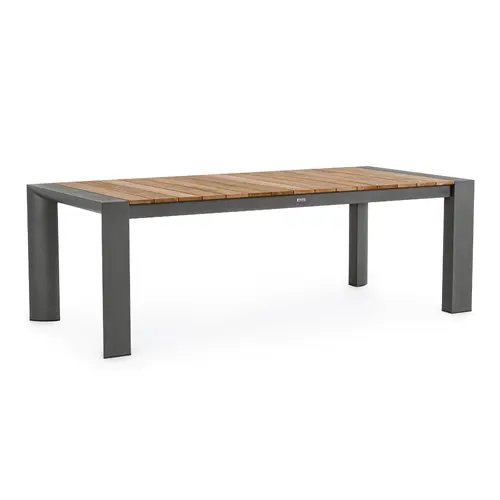 Table avec allonges Capucine coloris bois en aluminium et teck - 228/294 x 100 cm