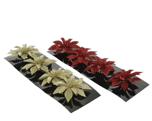 Poinsettia pailleté sur clip - Ø 8 x H 0,5 cm