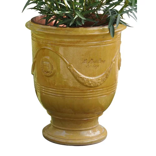 Vase Anduze tradition jaune en terre cuite émaillée H 55 x Ø 45 cm