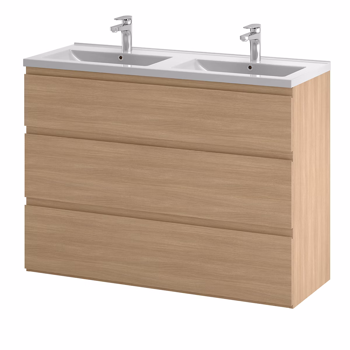 Meuble sous vasque à poser effet chêne clair l.120 cm 3 tiroirs Imandra + plan double vasque blanc céramique Nira – GoodHome