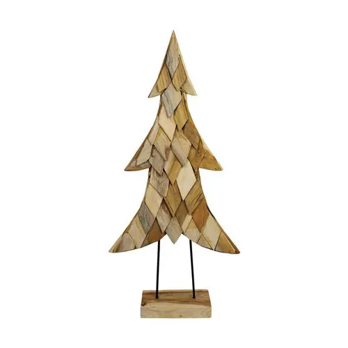 Arbre de Noël en bois de teck naturel sur pied - 58 x 18 x 118 cm