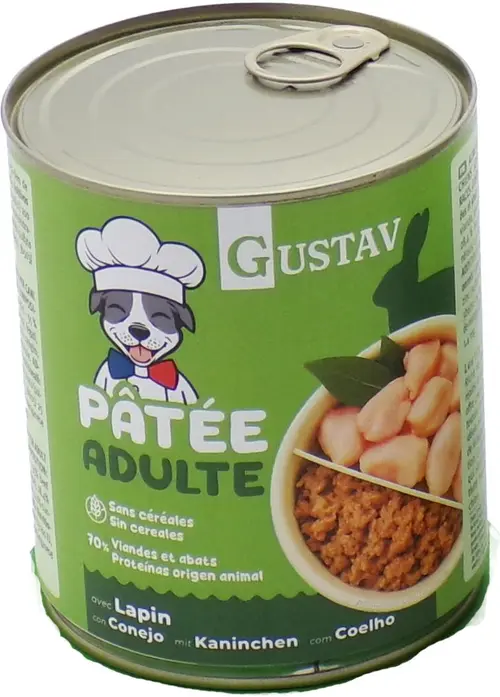 Pâtée pour chien adulte au lapin sans céréales complète Bubimex Gustav - 800 g