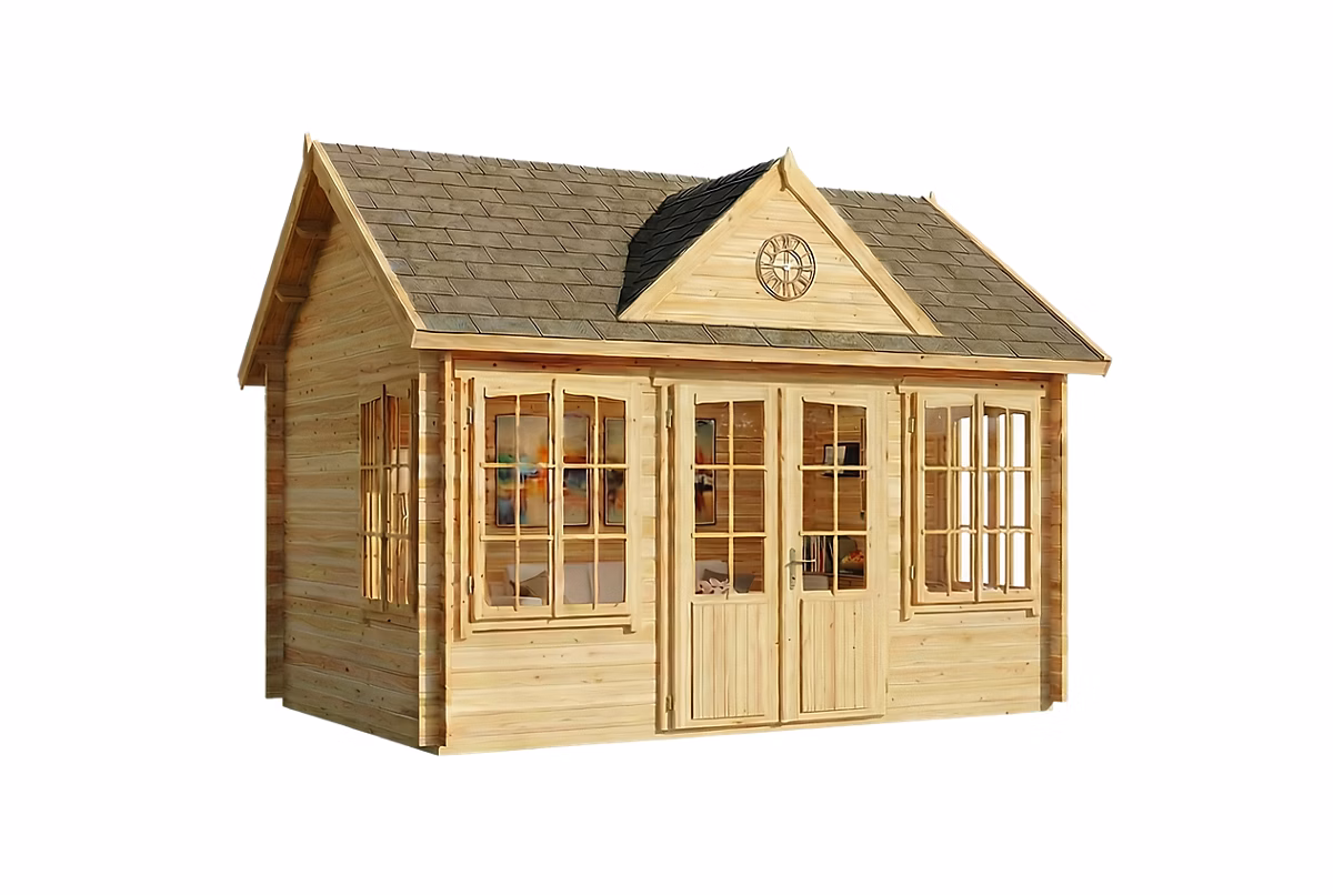 Abri de jardin CLOCKHOUSE Alpholz – 44 × 34m dim ext (cas échéant incl débord de toit) naturel | épaisseur paroi : 28mm | 15m² totale