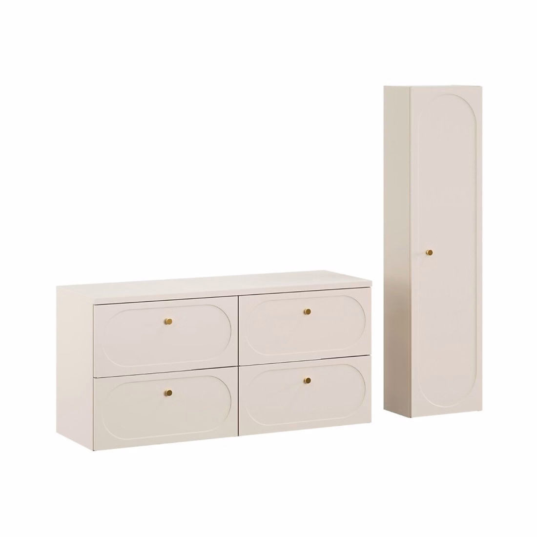 Ensemble meuble de salle de bains – Ensemble TORNADO beige : meubles sous vasque 120cm et plan pour vasque et colonne de rangement