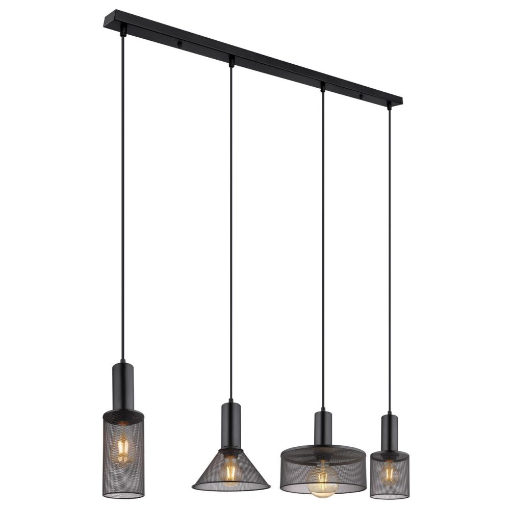 Globo Jedd Plafonnier suspendu de bar noir mat 4x E27 – Ambiance extérieure