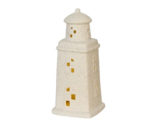 Phare blanc en porcelaine à LED - 9 x 9 x H 20,3 cm