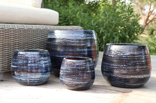 Pot en terre émaillée bleu Nuit étoilée Les Poteries d'Albi Cancale - Ø 21 x H 21 cm