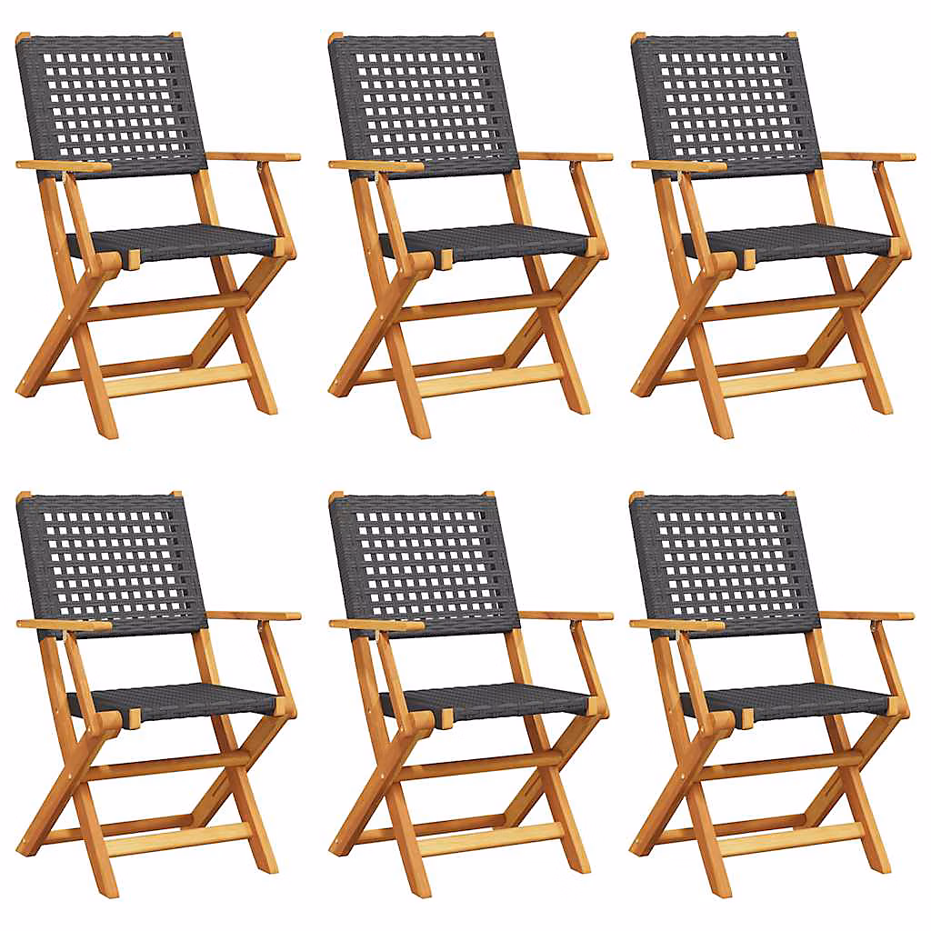 Chaises pliantes 6 pièces en polyrotin noir et bois massif vidaXL – Réf. MRNGMOBRD2500911488