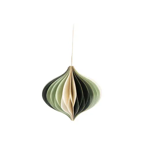 Décoration à suspendre toupie en papier vert foncé/clair - 7,5 cm