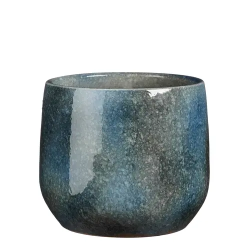 Pot rond coloris bleu en terre cuite Hugo Mica Decorations - 21 x Ø 22 cm