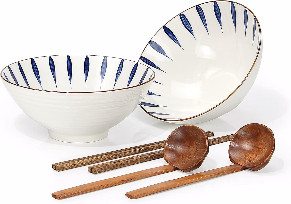 Bol à ramen japonais en porcelaine 1000 ml blanc motif – Réf. YQBSTNSHK6126152985