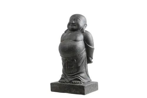 Décoration pour jardin aquatique coloris noir en pierre reconstituée figurine moine debout obèse avec grande base SEDA - 80 cm