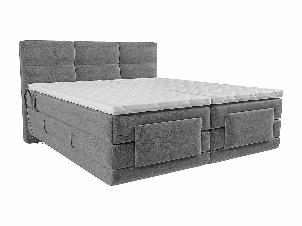 Ensemble complet boxspring tête de lit capitonnée + sommiers relaxation électrique + matelas + surmatelas – 2 × 80 × 200 cm