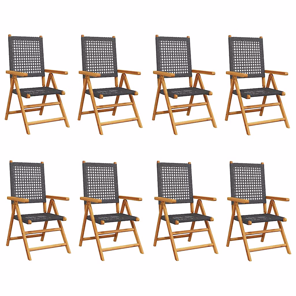 Fauteuils pliants inclinables – 8 pièces, en polyrotin noir et bois massif vidaXL