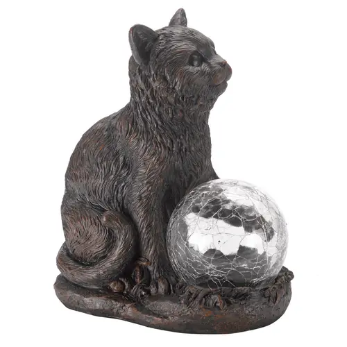 Chat en résine avec globe en verre à LED solaire couleur changeante Smart Garden - 19,5 x 10,5 x 16,5 cm
