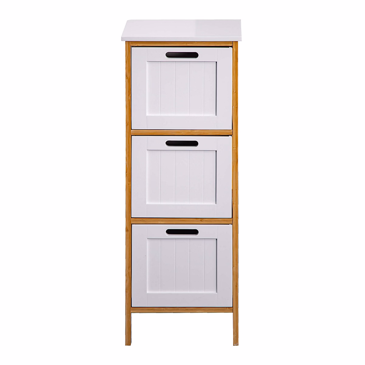 Meuble de salle de bains – Commode de Salle de Bains 3 Tiroirs MDF Bambu Blanc Marron Rebecca Mobili