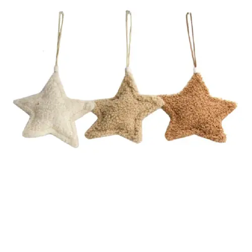Décoration à suspendre étoile en tissu beige - 13 x 14 x 2,5 cm