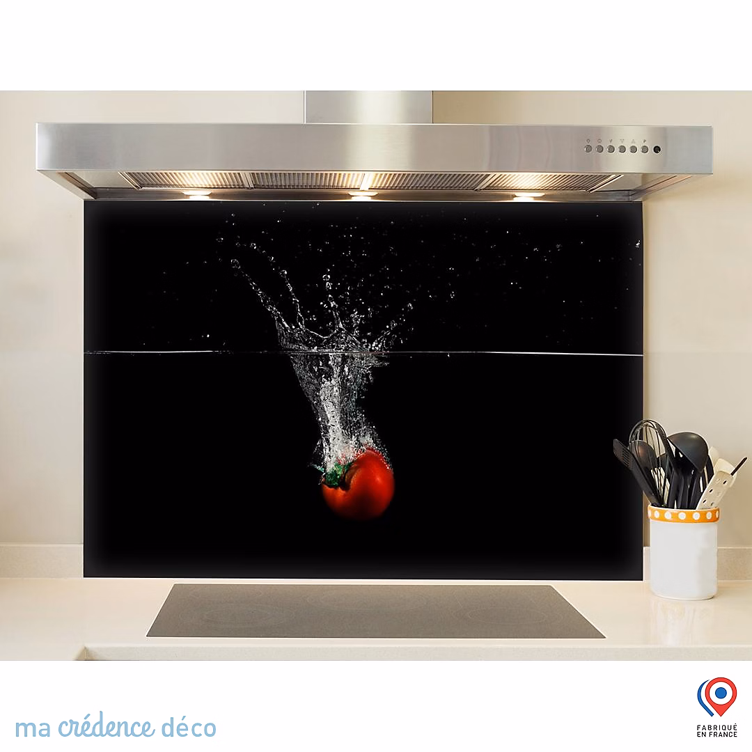 Crédence cuisine fond de hotte Bain de tomate – Verre trempé, L 90 cm x H 70 cm, MaCrédenceDéco