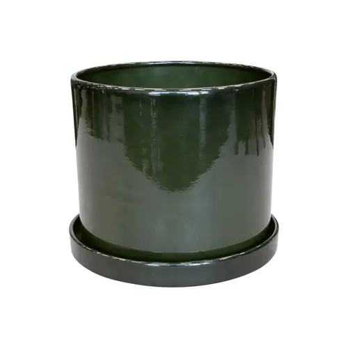 Soucoupe pour pot cylindrique coloris vert en métal recyclé - 23 x 23 x 3 cm