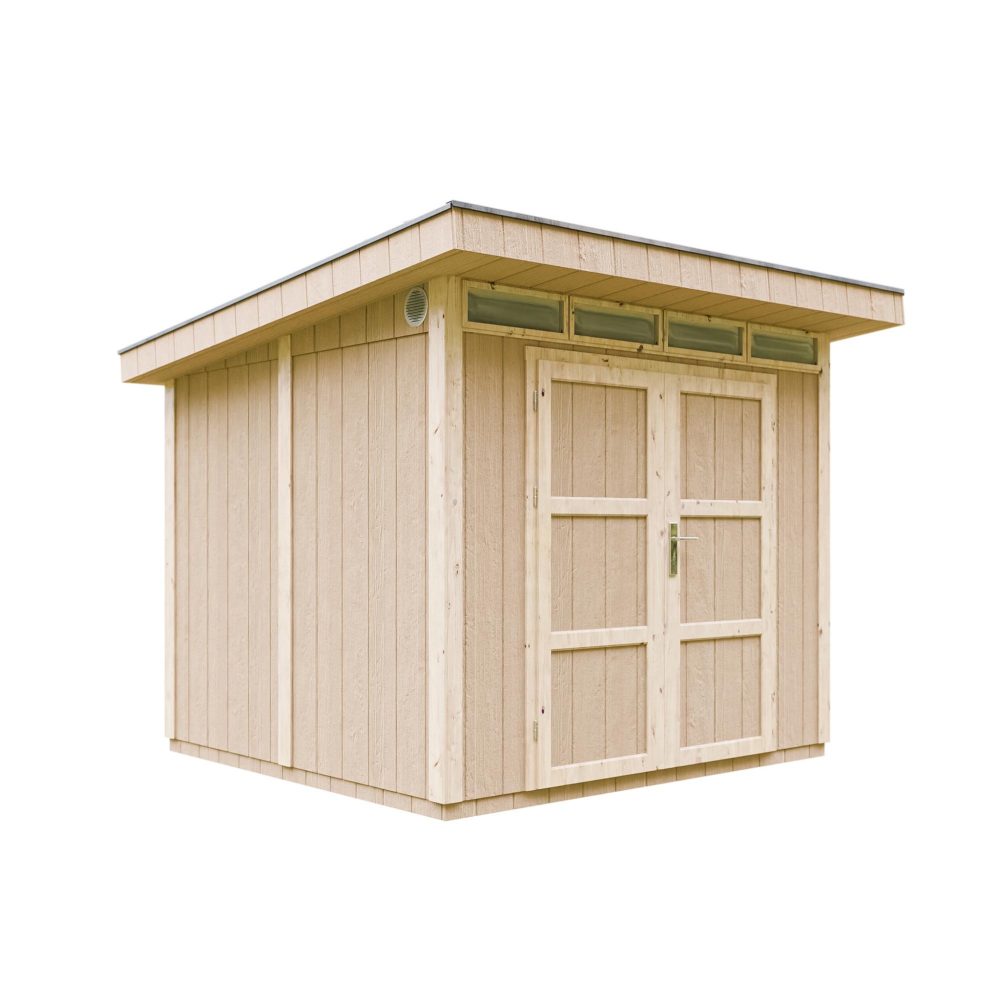 TIMBELA Abri de Jardin Qualité Premium 6m² L294xL279xH237cm avec sol, bardeaux bitumineux M903A – Aménagement du jardin