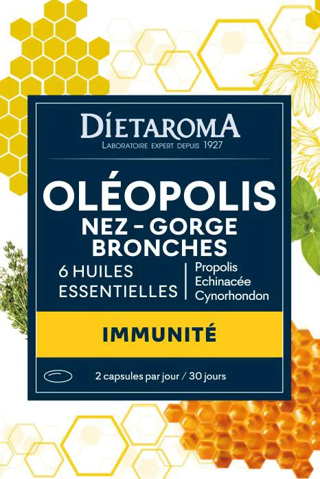Complément alimentaire propolis, échinacée, cyrnorhondon Oleopolis nez gorge bronches Dietaroma - 60 capsules