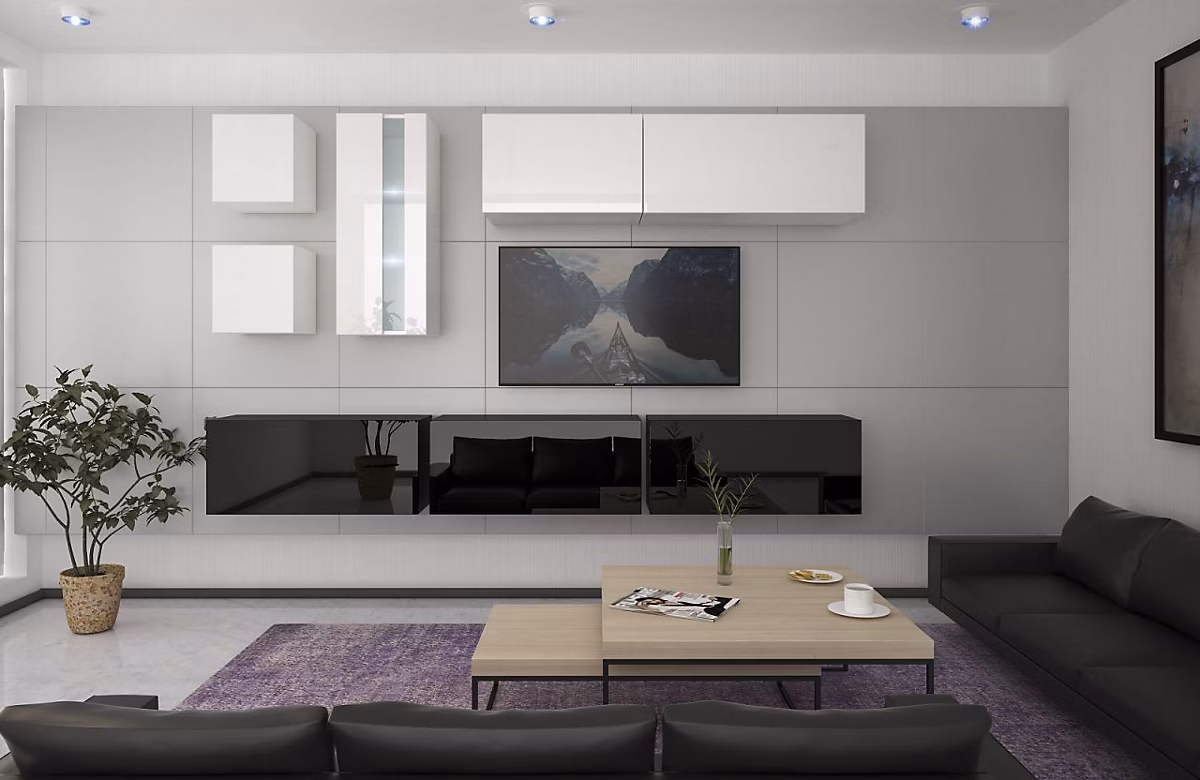 Ensemble meuble TV NEXT 280 AN280-17BW-HG23-1B noir-blanc brillant 284 cm – Réf. ASIGGYNCE8423864636