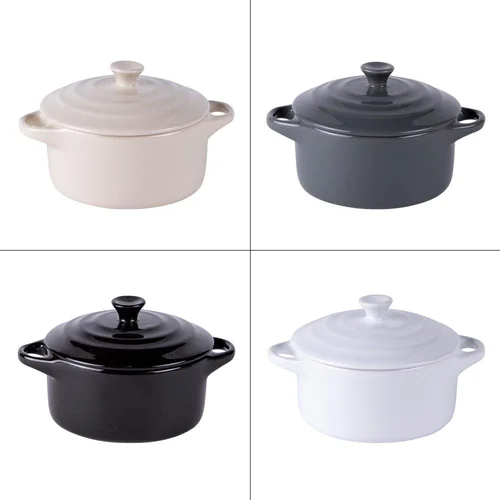 Lot de 4 mini cocottes Zen coloris multicolore en grès - 9,8 x 9,8 cm