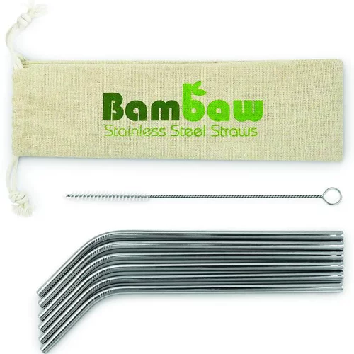 Lot de 6 pailles recourbées coloris gris en inox Bambaw