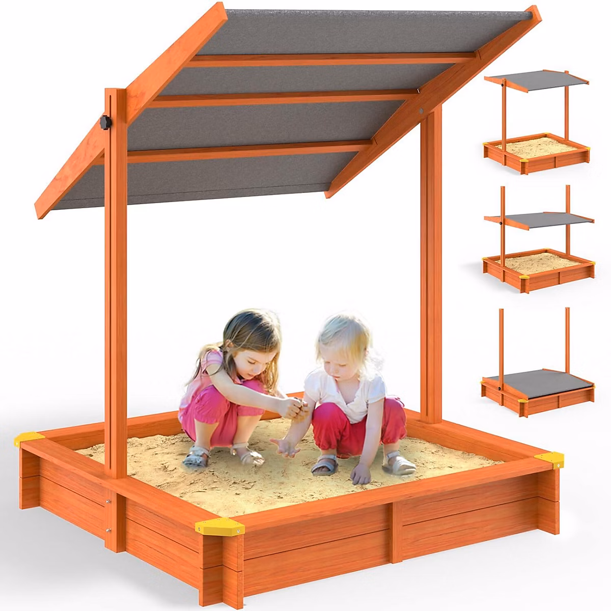 Bac à Sable en Bois 120 × 120 cm avec Toit Réglable et Tapis de Sol Protection UV50