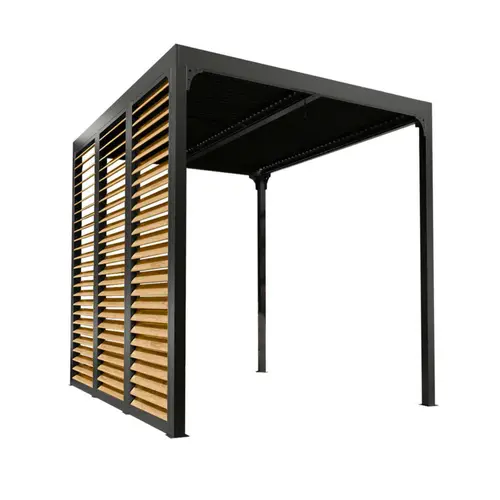 Pergola bioclimatique coloris gris en aluminium - 3,6 x 3 m