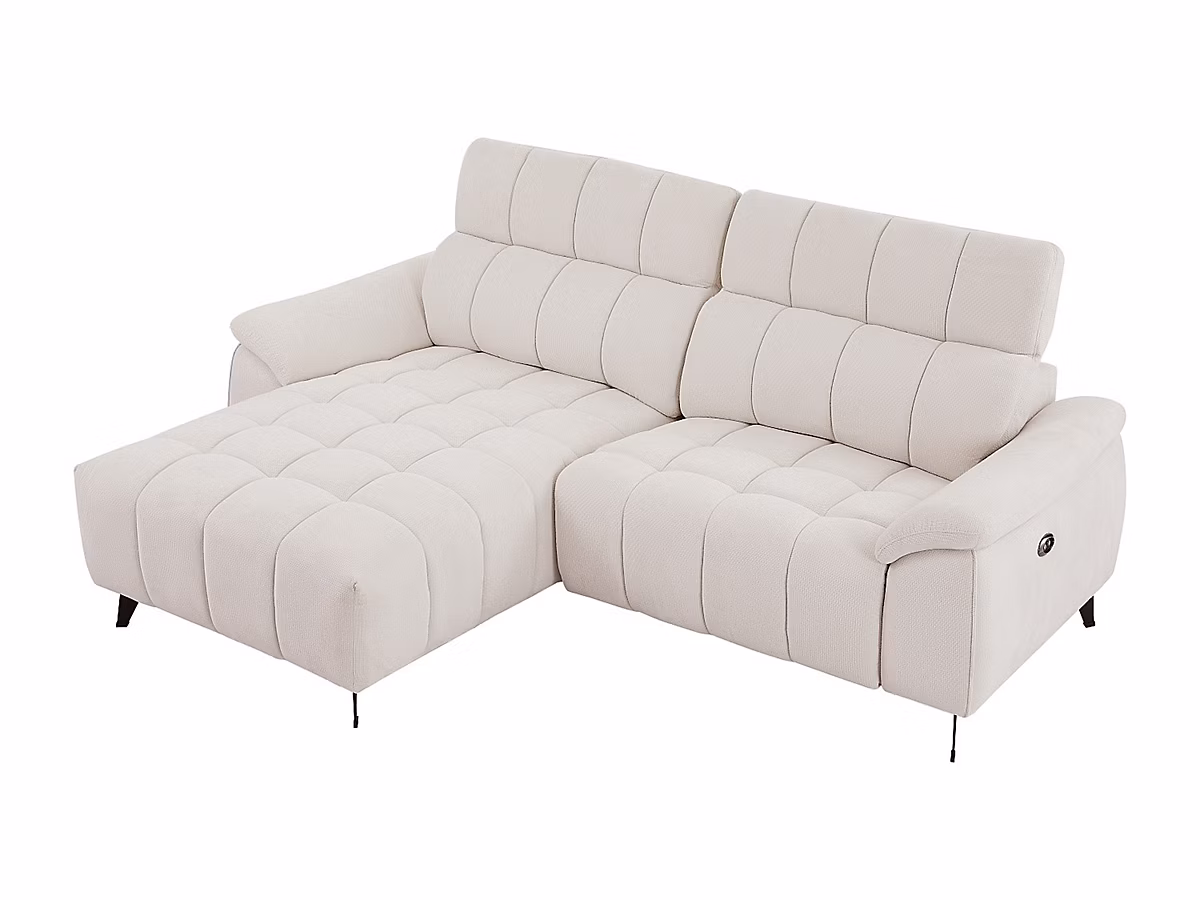 Canapé d'angle gauche relax électrique en tissu texturé beige CELTIMO – Réf. PCNEUHYXB2381518996
