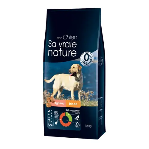 Croquettes sans céréales pour chien mature à l'agneau et à la dinde Sa Vraie Nature - 12 kg
