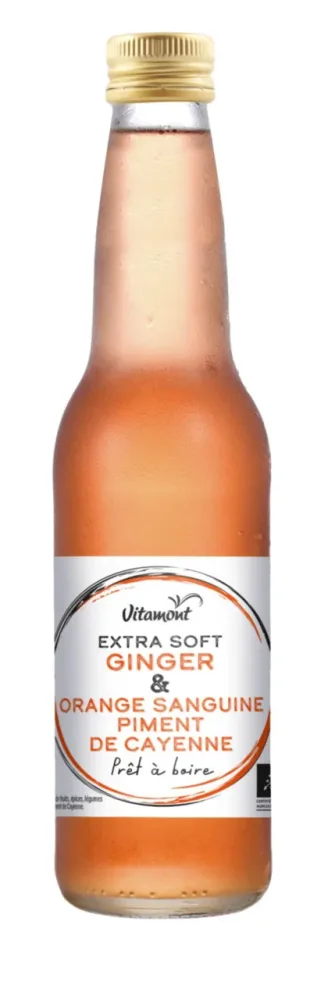 Boisson Extra Soft Ginger orange sanguine piment de Cayenne Bio en bouteille de verre Vitamont - 33 cl