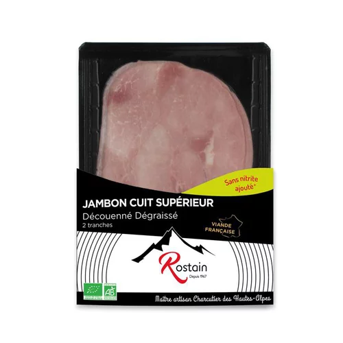 Jambon cuit supérieur sans nitrite Rostain - 90 g