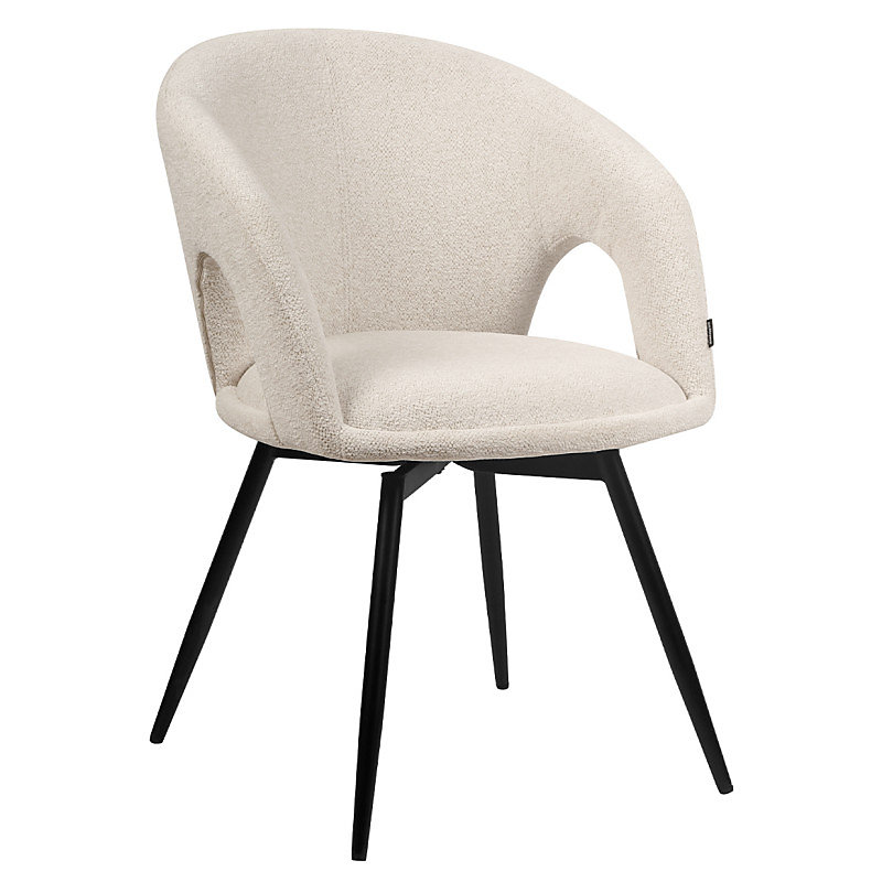 Chaise rotative 180 degré tissu doux beige et pieds en métal noir – ALEX