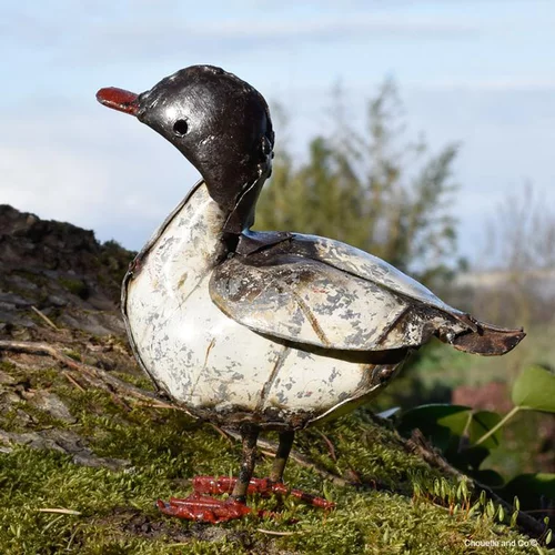 Canard métal peint blanc bec rouge petit modèle