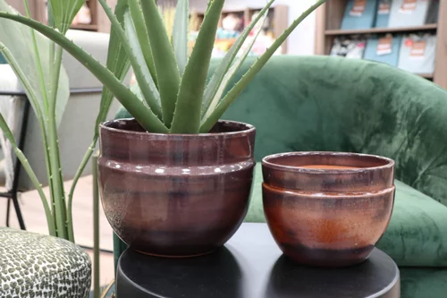 Pot en terre cuite émaillée marron châtaigne Les Poteries d'Albi Austral - Ø20 x H16 cm