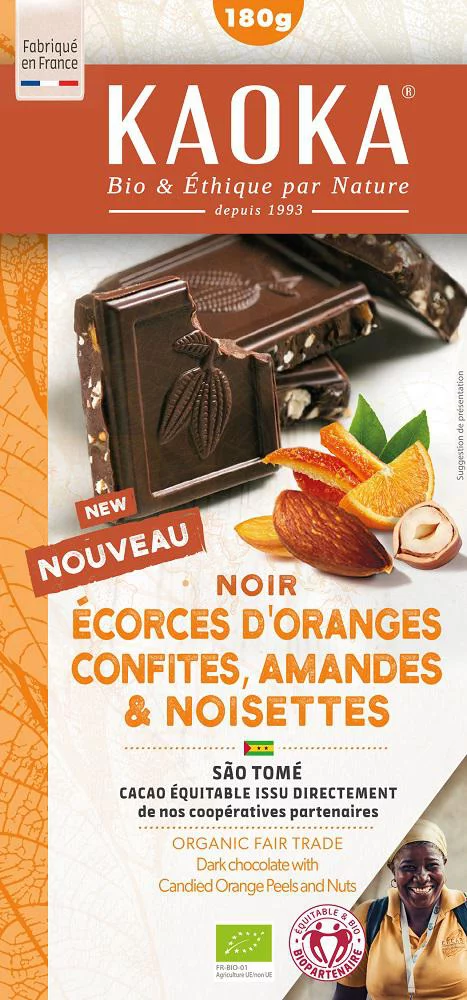 Chocolat noir 66% fruit sec bio Kaoka - 180 g