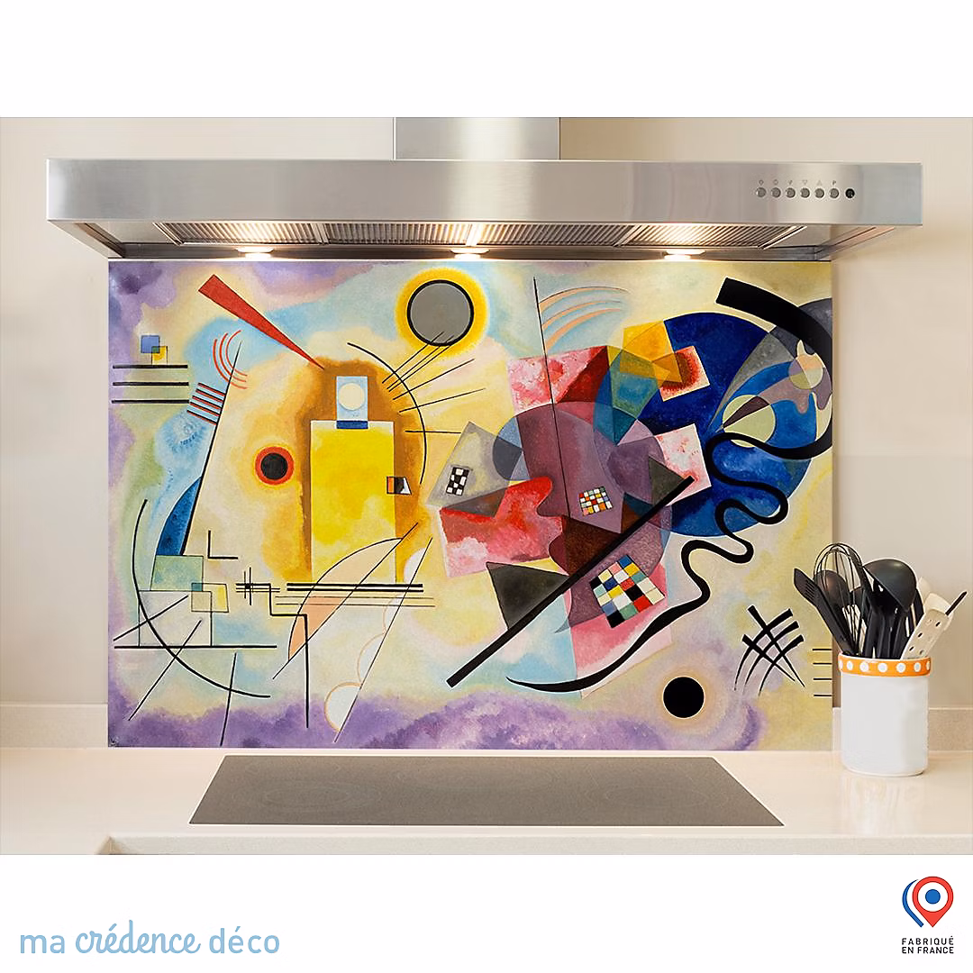 Crédence cuisine fond de hotte Wassily Kandinsky – Verre trempé, L 90 cm x H 50 cm, MaCrédenceDéco